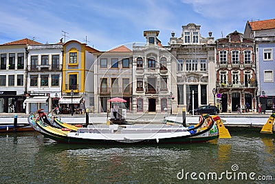 Traditional boats in Vouga river, Aveiro, Portugal Editorial Stock Photo